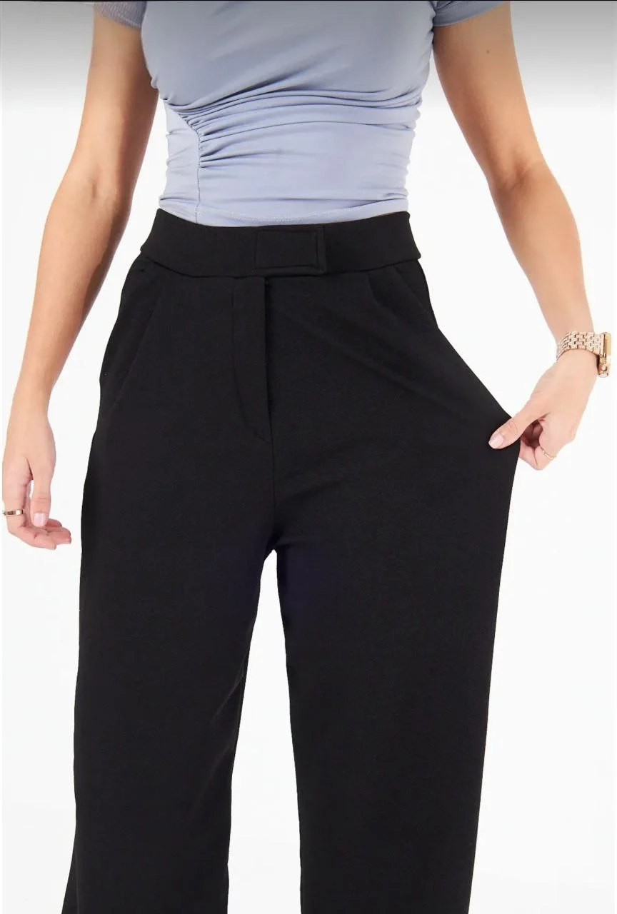 Kadin Likralı Cirt Kapama Siyah Palazzo Pantolon - Siyah - Görsel 8