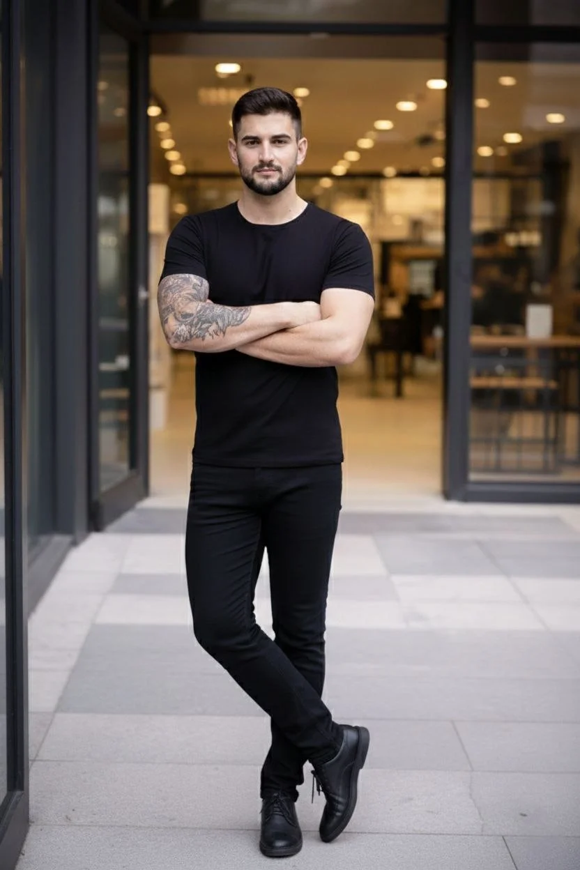 Erkek 2'li Bisiklet Yaka Tişört – Kısa Kollu Yazlık Slim Fit Body - Siyah & Lacivert - Görsel 4