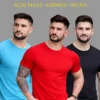Erkek 3'lü Bisiklet Yaka Tişört – Kısa Kollu Yazlık Slim Fit Body - Siyah, Kırmızı, Açık Mavi