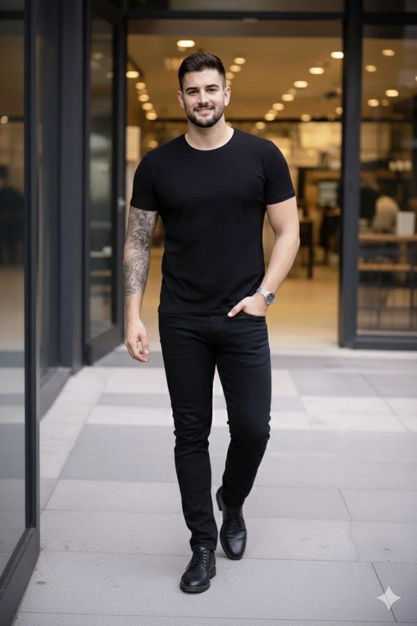 Erkek 3'lü Bisiklet Yaka Tişört – Kısa Kollu Yazlık Slim Fit Body - Siyah, Lacivert, Kahverengi - Görsel 7