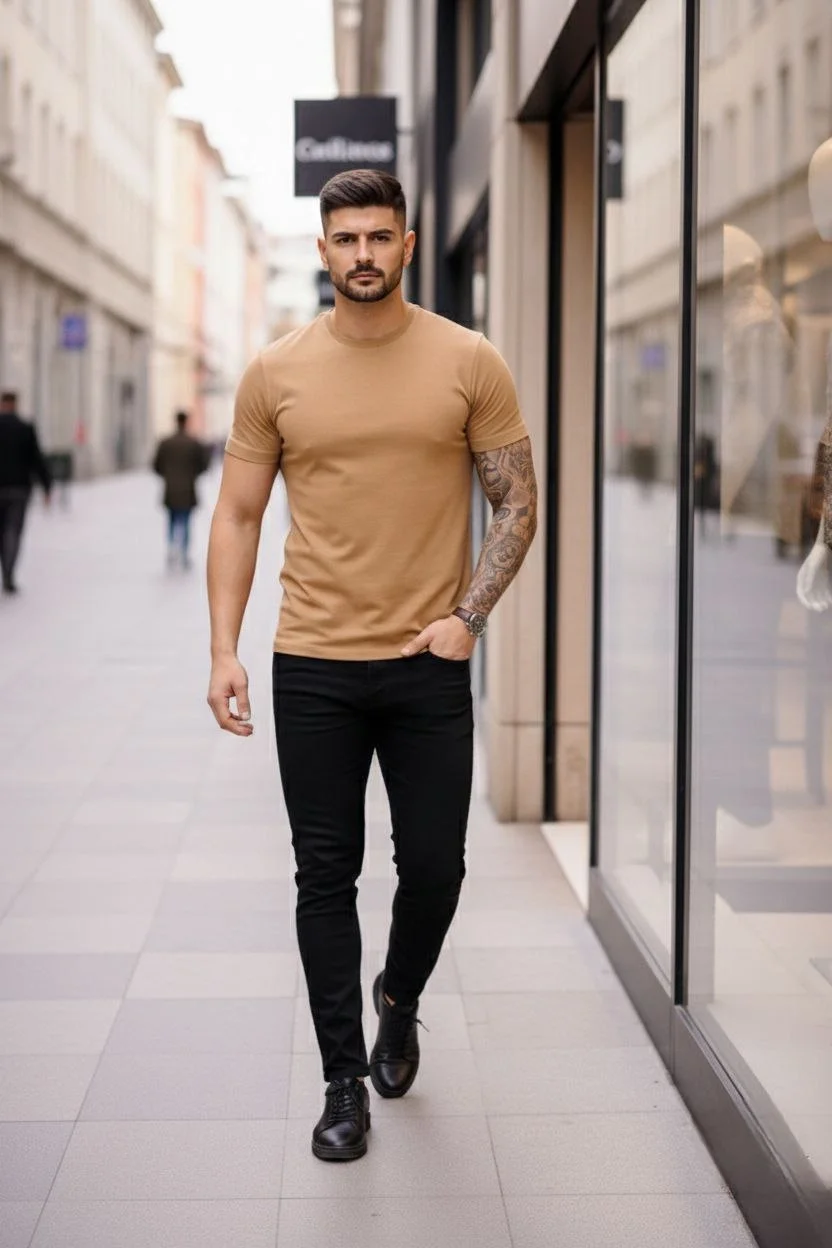 Erkek 3'lü Bisiklet Yaka Tişört – Kısa Kollu Yazlık Slim Fit Body - Siyah, Lacivert, Kahverengi - Görsel 2