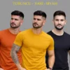 Erkek 3'lü Bisiklet Yaka Tişört – Kısa Kollu Yazlık Slim Fit Body - Siyah, Turuncu, Sarı