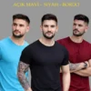 Erkek 3'lü Bisiklet Yaka Tişört – Kısa Kollu Yazlık Slim Fit Body - Siyah, Açık Mavi, Bordo
