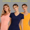 Kadın 3'lü V Yaka Tişört – Kısa Kollu Yazlık Slim Fit Body - Toz Pembe, Lacivert, Hardal